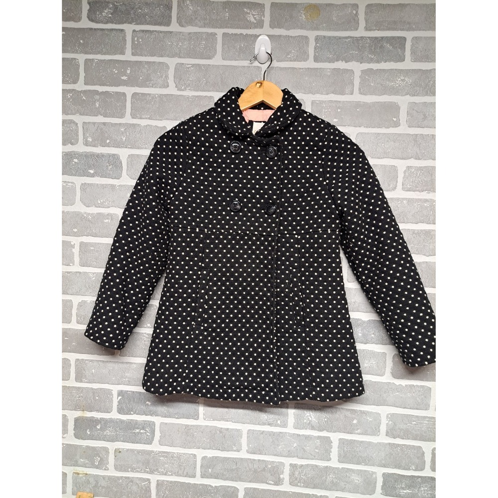 Cat & Jack Winter‎ Fall Girls Black & White Polka Dots Pea Coat Size 6-7